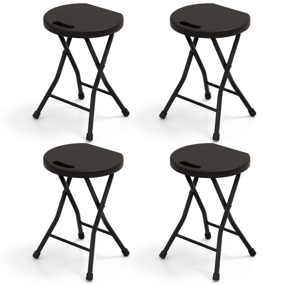 Hommoo Set of 4 18 Inch Collapsible Round Stools with Handle-Black, Outdoor Dining Chair for Outside Patio Image 2