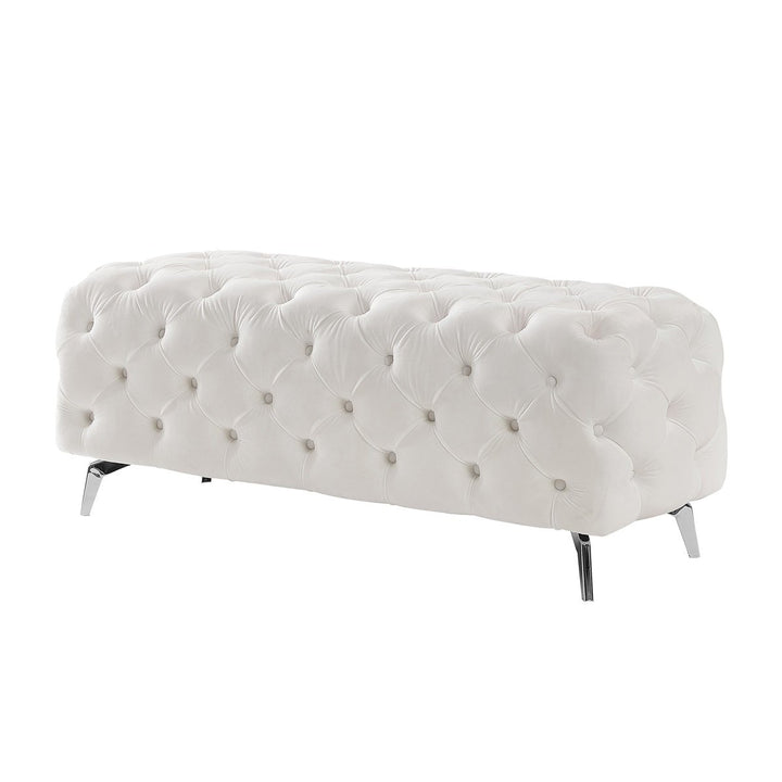 Hommoo 51" Luxury Velvet Upholstered Ottoman, Elegant Button Tufted End Bench - White Image 3