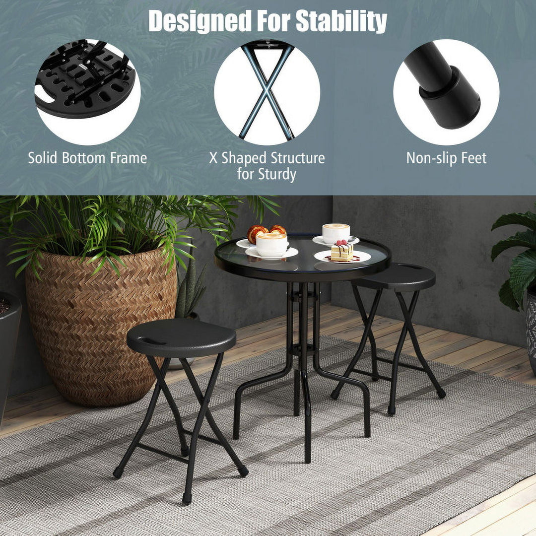 Hommoo Set of 4 18 Inch Collapsible Round Stools with Handle-Black, Outdoor Dining Chair for Outside Patio Image 3