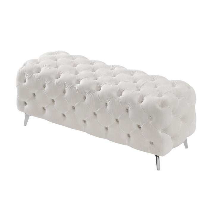 Hommoo 51" Luxury Velvet Upholstered Ottoman, Elegant Button Tufted End Bench - White Image 4