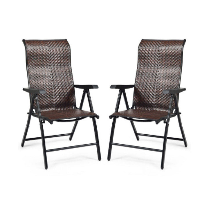 Hommoo 2 Pieces Patio Rattan Folding Reclining Chair, Outdoor Dining Chair for Outside Patio, All Weather, Porch, Image 4