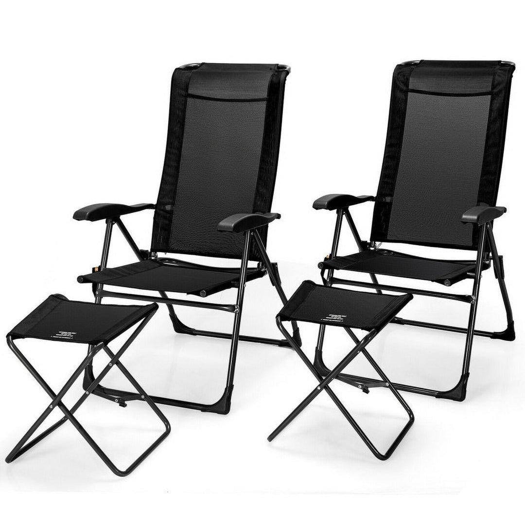 Hommoo 4 Pieces Patio Adjustable Back Folding Dining Chair Ottoman Set-Black, Outdoor Dining Chair for Outside Patio Image 5