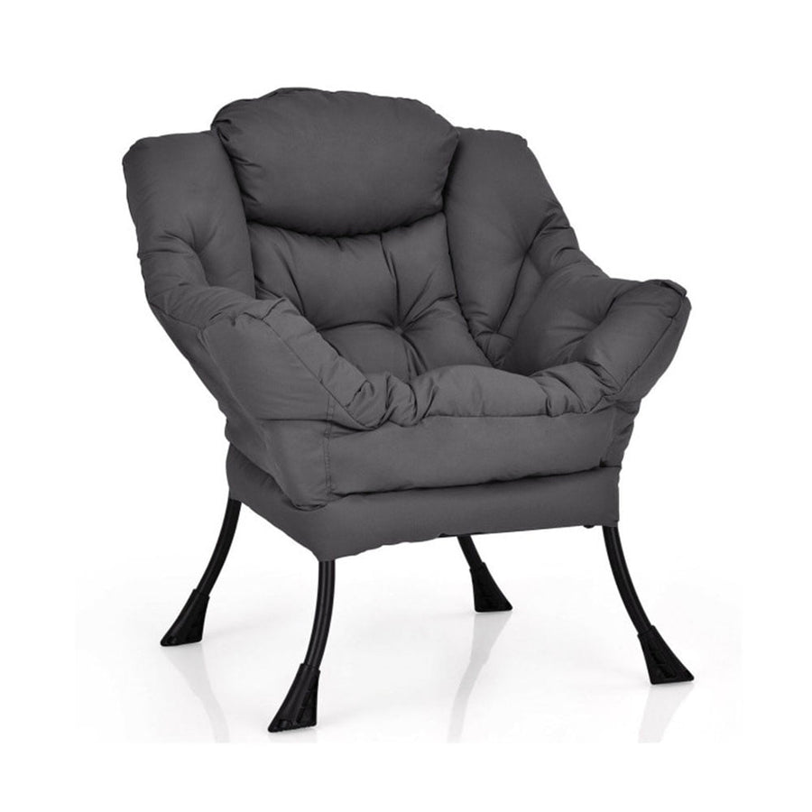 Hommoo Modern Polyester Fabric Lazy Chair, Fabric Lazy Chair Large Accent Chair with Steel Frame and Side Pocket, Gray Image 1