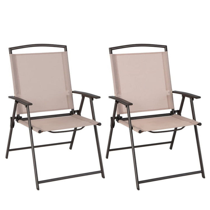 Hommoo Set of 2 Patio Dining Chairs with Armrests and Rustproof Steel Frame-Beige, Outdoor Dining Chair for Outside Image 1