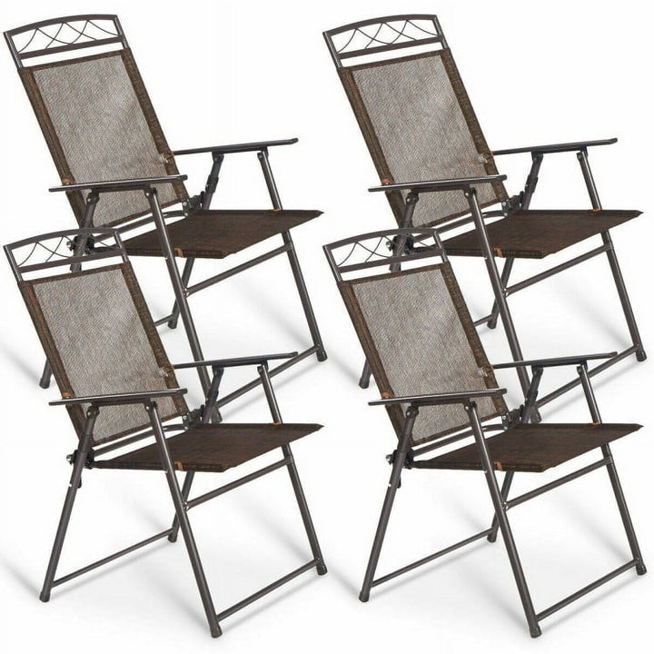 Hommoo Set of 4 Patio Folding Sling Chairs Steel Camping Deck, Outdoor Dining Chair for Outside Patio, All Weather, Image 1