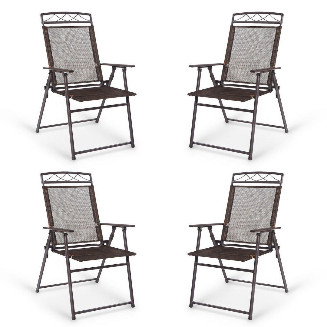 Hommoo Set of 4 Patio Folding Sling Chairs Steel Camping Deck, Outdoor Dining Chair for Outside Patio, All Weather, Image 2