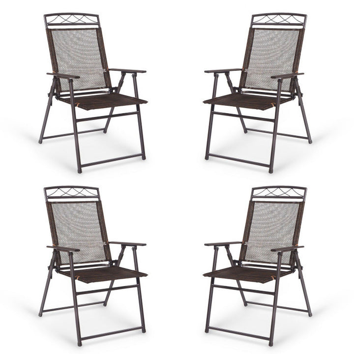 Hommoo Set of 4 Patio Folding Sling Chairs Steel Camping Deck, Outdoor Dining Chair for Outside Patio, All Weather, Image 2