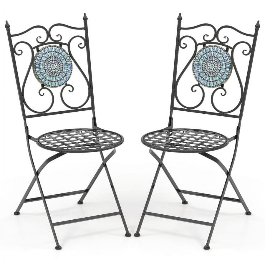 Hommoo Set of 2 Mosaic Chairs for Patio Metal Folding Chairs, Outdoor Dining Chair for Outside Patio, All Weather, Image 1