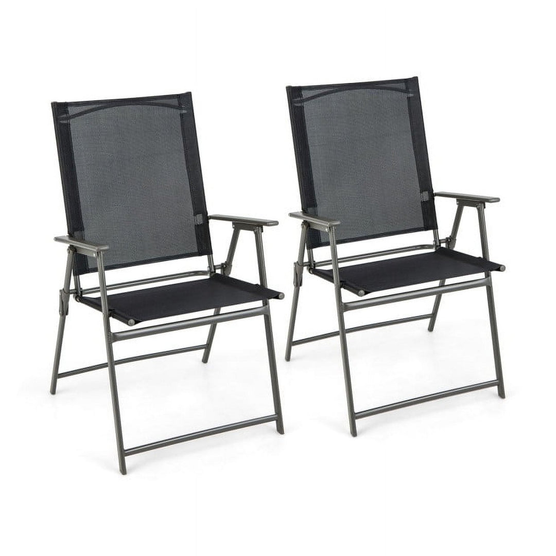 Hommoo 2 Pieces Patio Folding Chairs with Armrests for Deck Garden Yard-Black and Gray, Outdoor Dining Chair for Outside Image 1