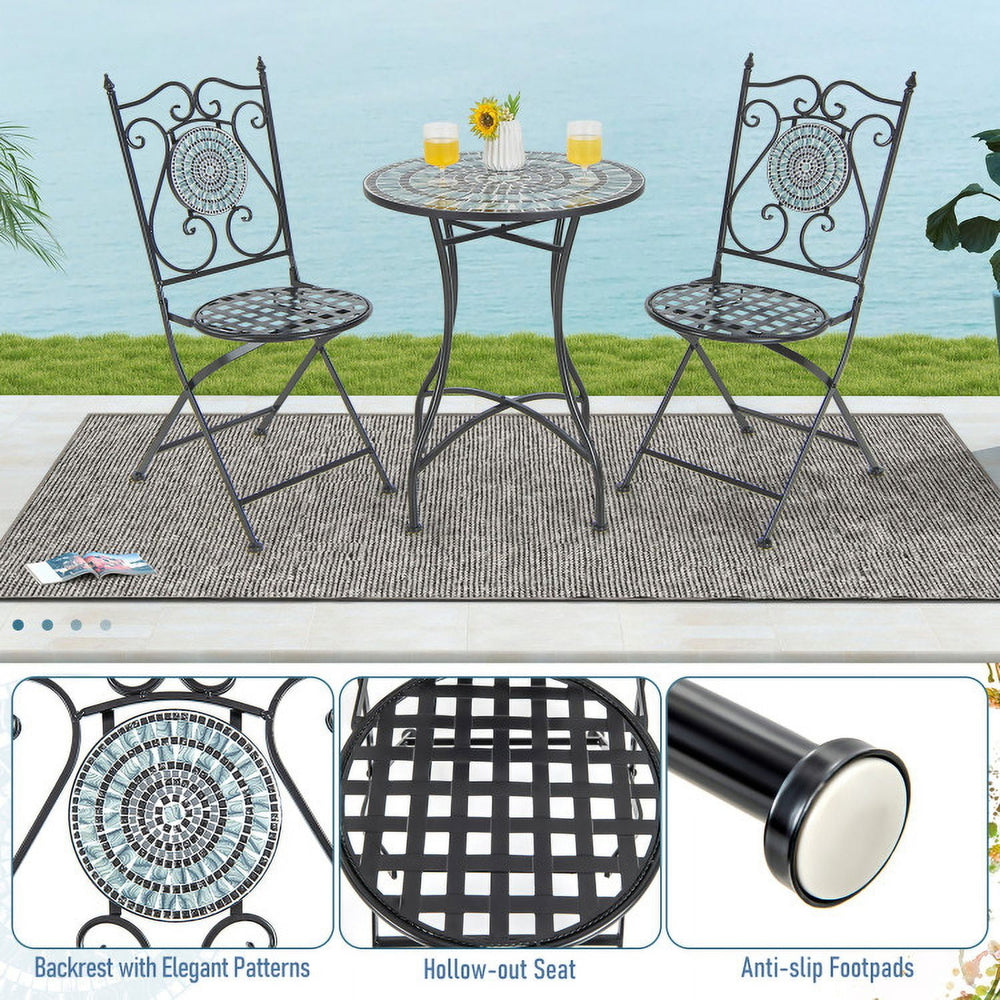 Hommoo Set of 2 Mosaic Chairs for Patio Metal Folding Chairs, Outdoor Dining Chair for Outside Patio, All Weather, Image 2