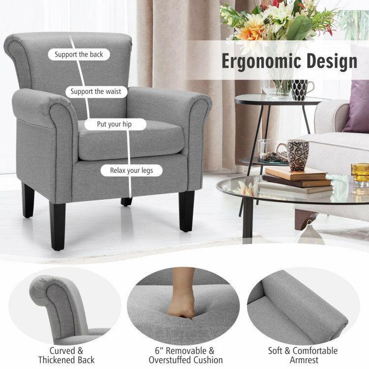 Hommoo Upholstered Fabric Accent Chair with Adjustable Foot Pads, Fabric Lazy Chair Large Accent Chair, Light Gray Image 6