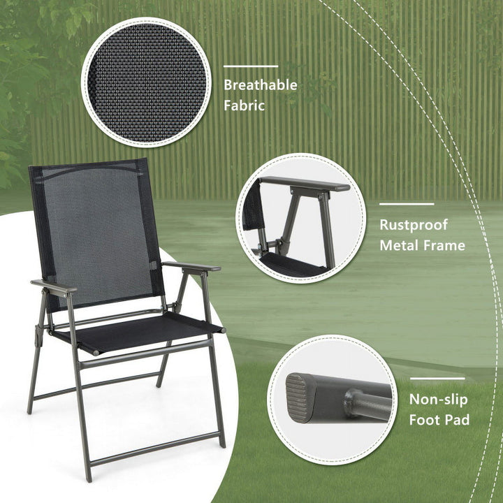 Hommoo 2 Pieces Patio Folding Chairs with Armrests for Deck Garden Yard-Black and Gray, Outdoor Dining Chair for Outside Image 3