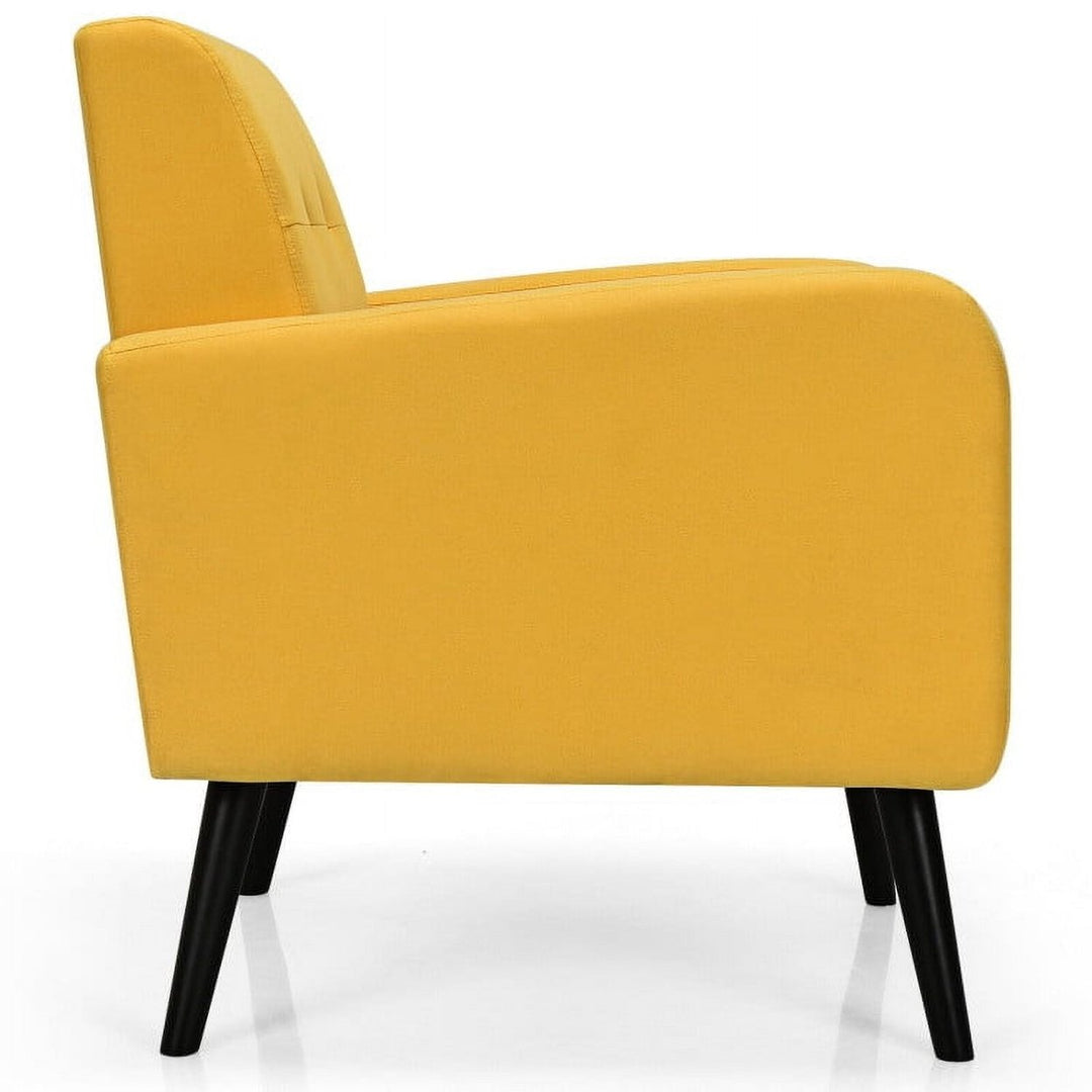 Hommoo Modern Upholstered Comfy Accent Chair Single Sofa with Rubber Wood, Fabric Lazy Chair Large Accent Chair, Yellow Image 1