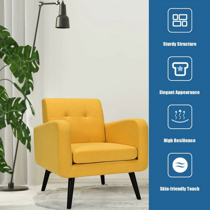 Hommoo Modern Upholstered Comfy Accent Chair Single Sofa with Rubber Wood, Fabric Lazy Chair Large Accent Chair, Yellow Image 4