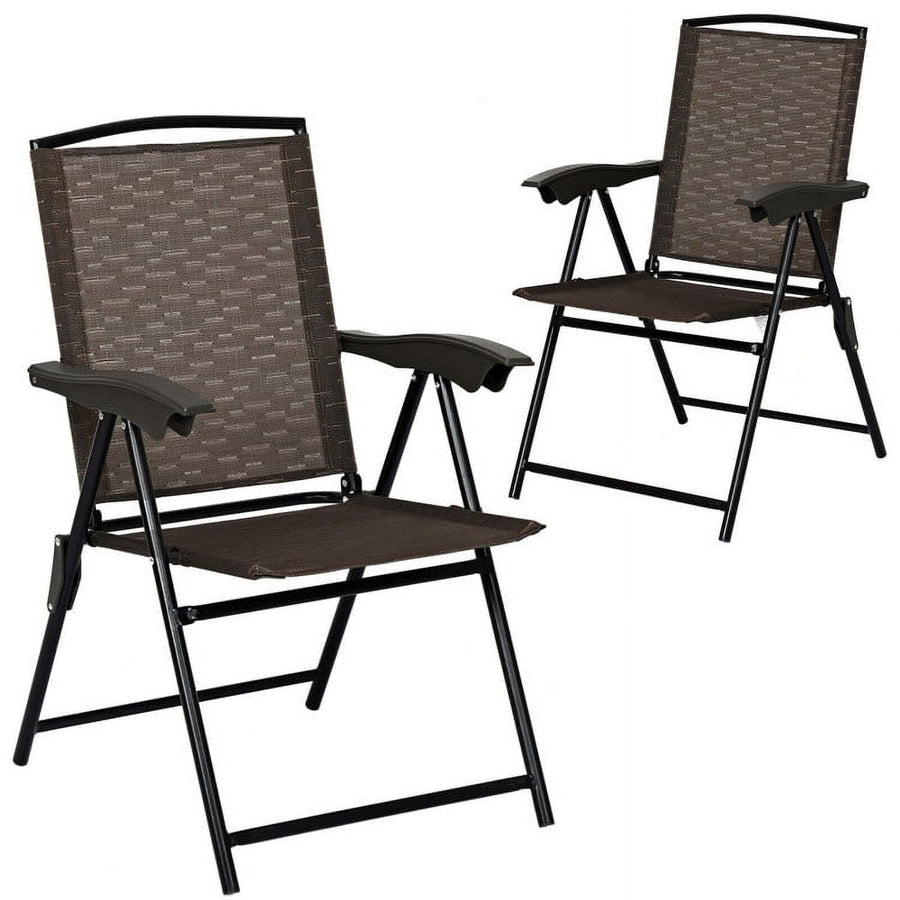 Hommoo 2 Pieces Folding Sling Chairs with Steel Armrests and Adjustable Back for Patio, Outdoor Dining Chair for Outside Image 1