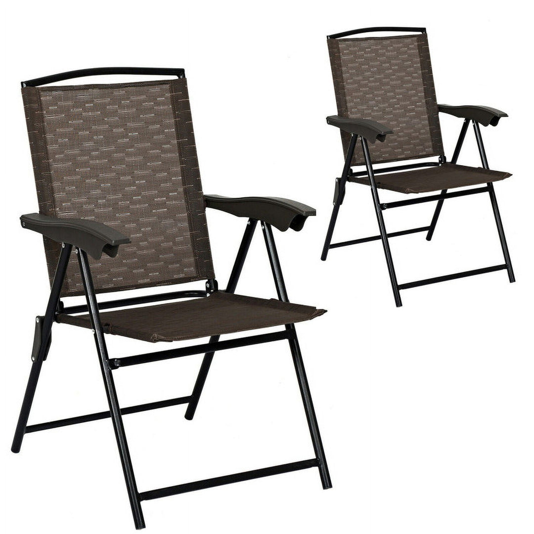 Hommoo 2 Pieces Folding Sling Chairs with Steel Armrests and Adjustable Back for Patio, Outdoor Dining Chair for Outside Image 4