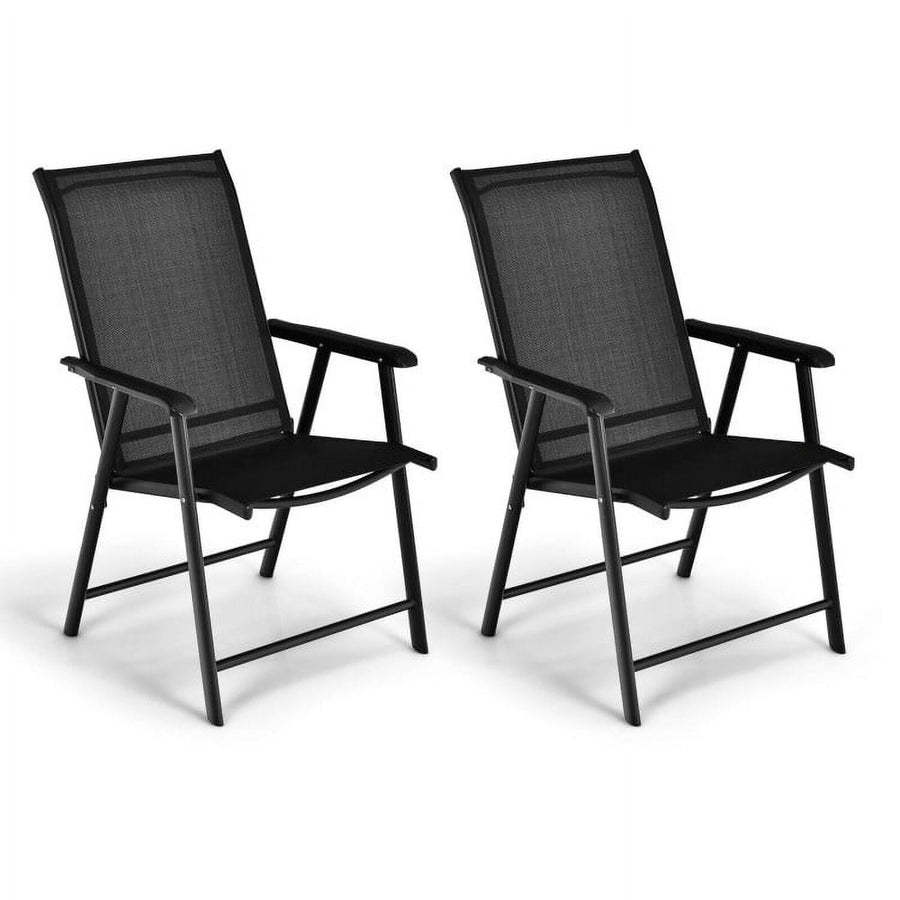 Hommoo Set of 2 Outdoor Patio Folding Chair with Ergonomic Armrests-Black, Outdoor Dining Chair for Outside Patio Image 1