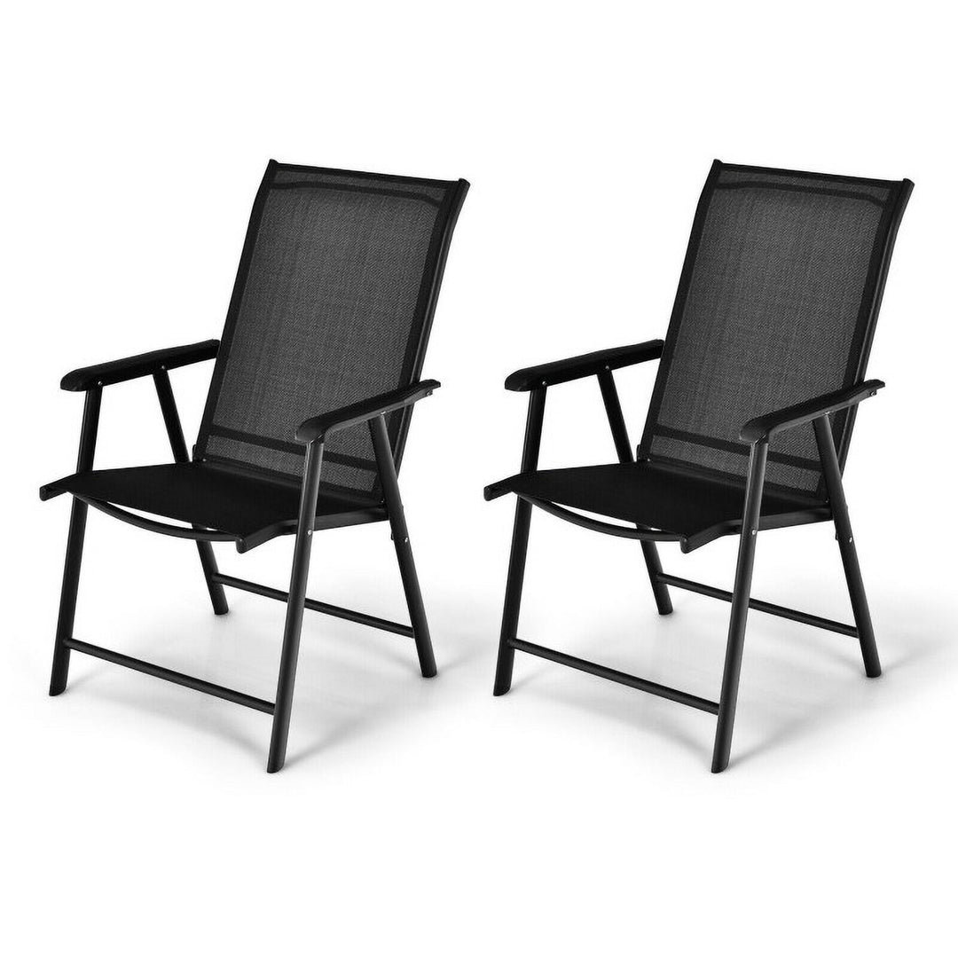 Hommoo Set of 2 Outdoor Patio Folding Chair with Ergonomic Armrests-Black, Outdoor Dining Chair for Outside Patio Image 2