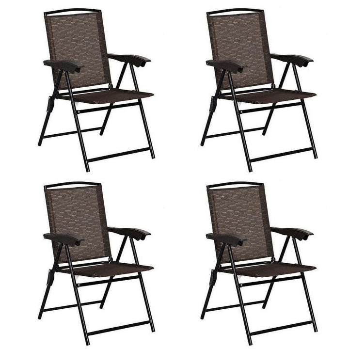 Hommoo 4 Pieces Folding Dining Chairs with Steel Armrests and Sling Back, Outdoor Dining Chair for Outside Patio Image 1