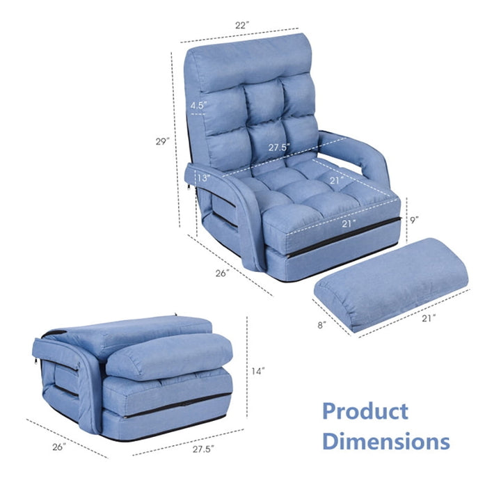 Hommoo Folding Lazy Floor Chair Sofa with Armrests and Pillow-Blue, Comfortable Armchair with Removable Seat Cushion, Image 3