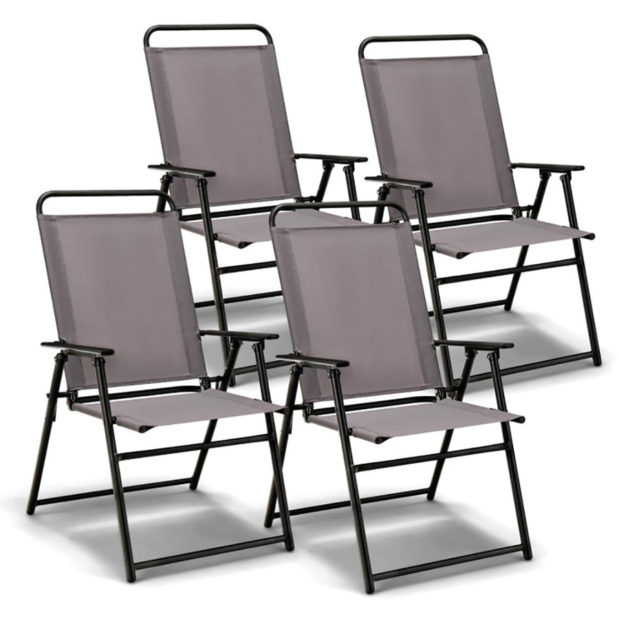 Hommoo Outdoor Folding Sling Chairs Set of 4 with Armrest and Backrest, Outdoor Dining Chair for Outside Patio Image 1