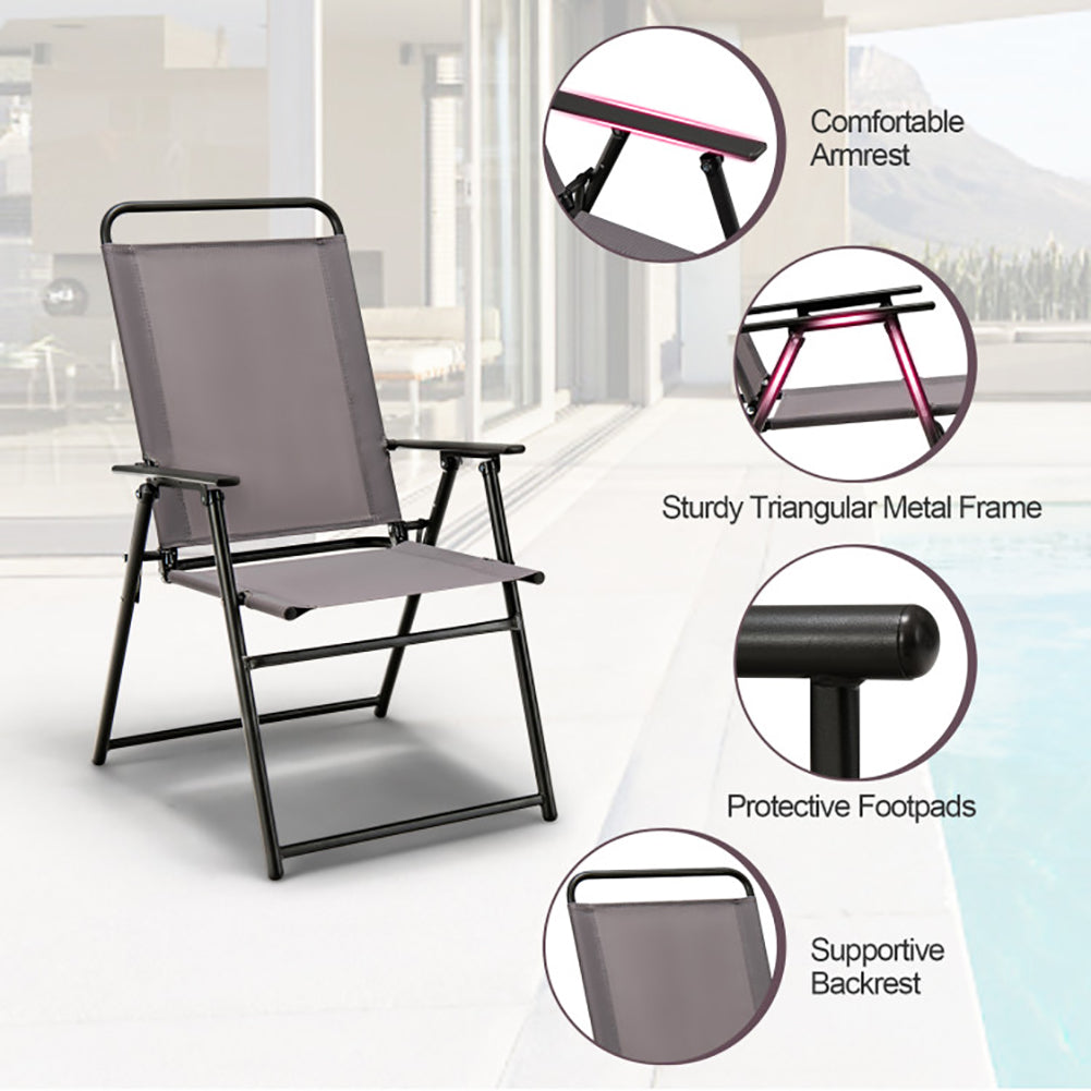 Hommoo Outdoor Folding Sling Chairs Set of 4 with Armrest and Backrest, Outdoor Dining Chair for Outside Patio Image 3