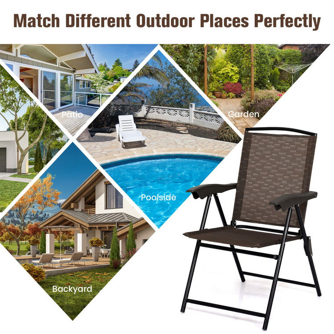 Hommoo 4 Pieces Folding Dining Chairs with Steel Armrests and Sling Back, Outdoor Dining Chair for Outside Patio Image 3