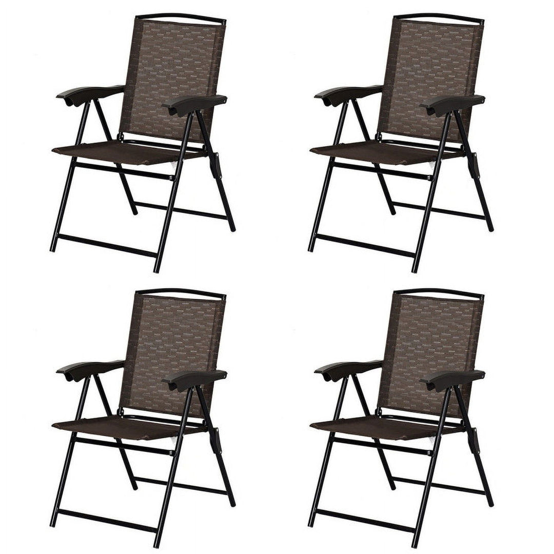 Hommoo 4 Pieces Folding Dining Chairs with Steel Armrests and Sling Back, Outdoor Dining Chair for Outside Patio Image 5