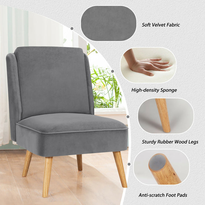 Hommoo Armless Accent Chair, Wingback Sofa Chair,Reading Chair,Velvet Accent Armless Side Chair with Rubber Wood Legs Image 7