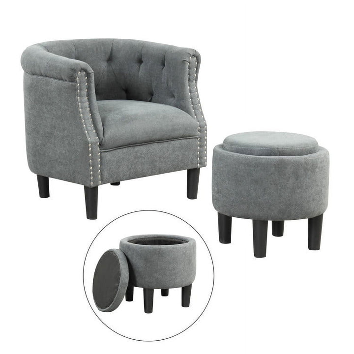 Hommoo Modern Accent Chair with Ottoman Armchair Barrel Sofa Chair and Footrest-Grey, Modern Mid-Century Upholstered Image 1