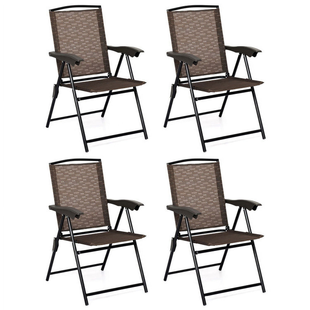 Hommoo 4 Pieces Folding Dining Chairs with Steel Armrests and Sling Back, Outdoor Dining Chair for Outside Patio Image 7