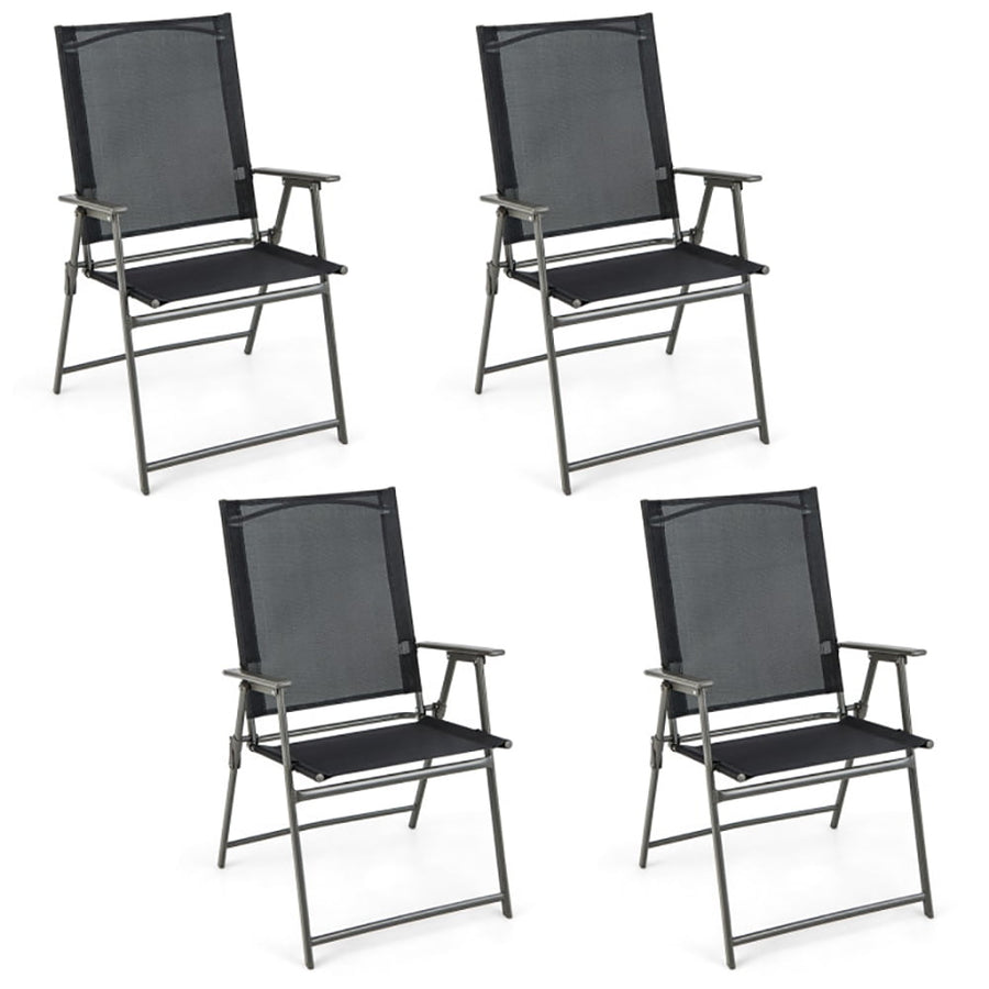 Hommoo Set of 4 Patio Folding Chair Set with Rustproof Metal Frame-Black, Patio Chairs, Metal Frame, Black Image 1