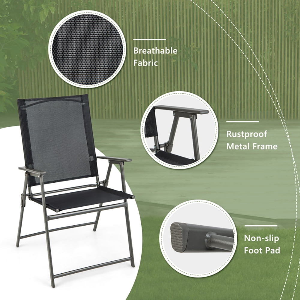 Hommoo Set of 4 Patio Folding Chair Set with Rustproof Metal Frame-Black, Patio Chairs, Metal Frame, Black Image 2