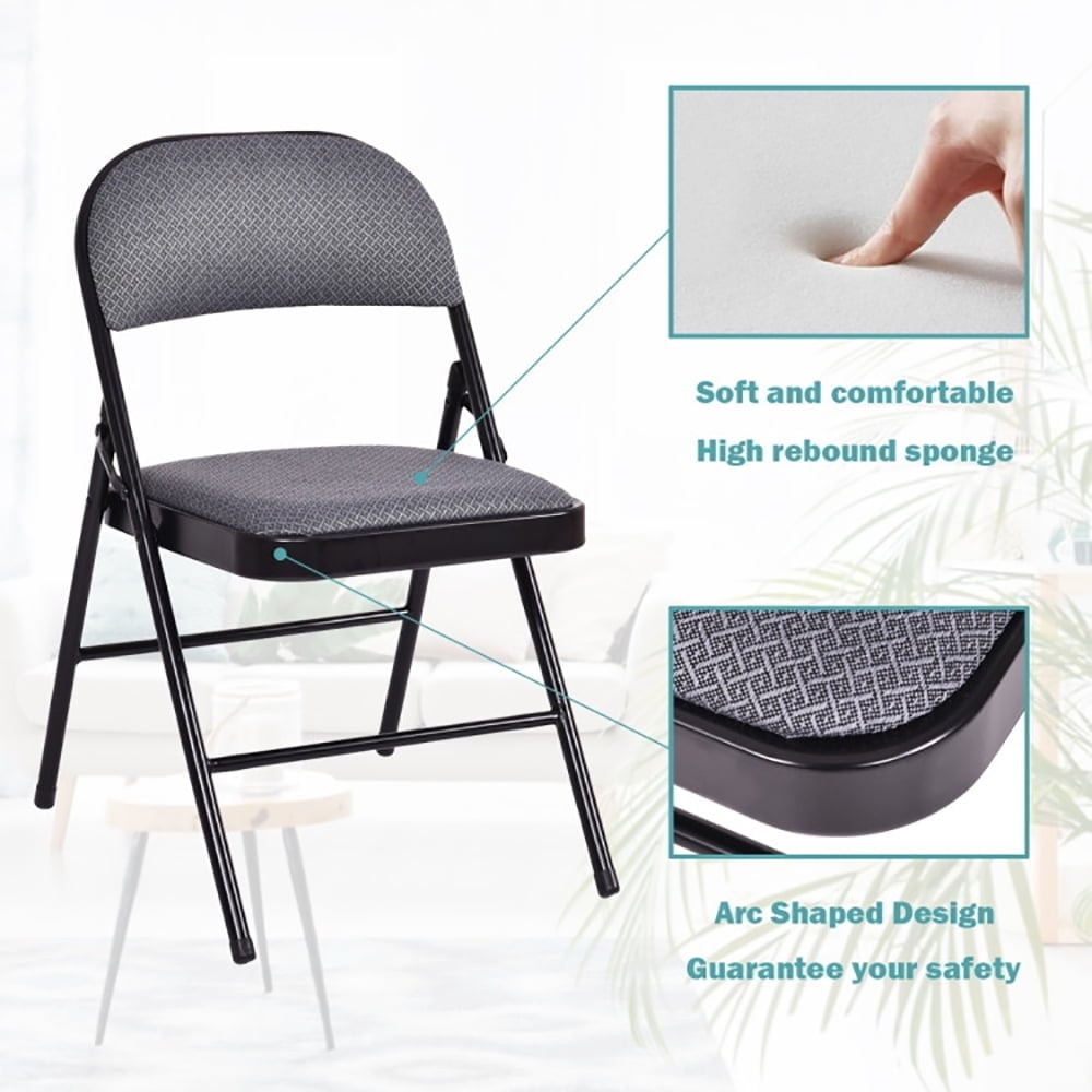 Hommoo 4 Pieces Fabric Upholstered Padded Seat Folding Chairs Seet, Foldable Metal Chair Set, Comfy Seat, Footrests, for Image 5