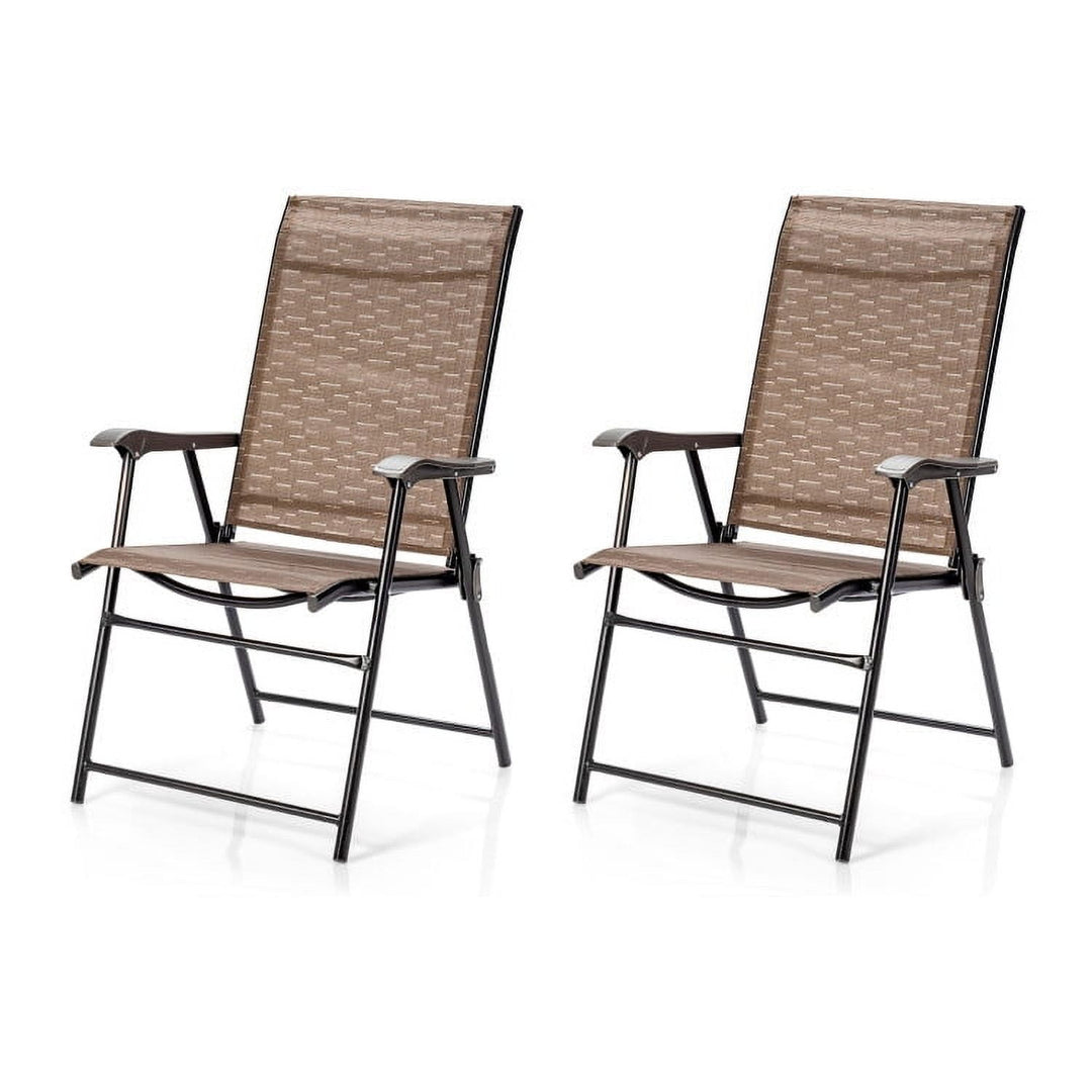 Hommoo 2 Pieces Outdoor Patio Folding Chair with Armrest for Camping Garden, Outdoor Dining Chair for Patio, Brown Image 4