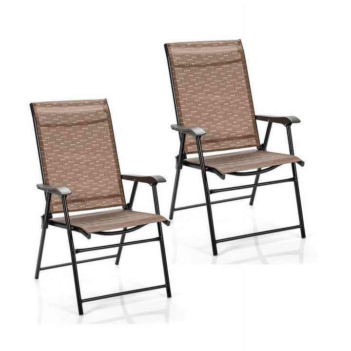 Hommoo 2 Pieces Outdoor Patio Folding Chair with Armrest for Camping Garden, Outdoor Dining Chair for Patio, Brown Image 5