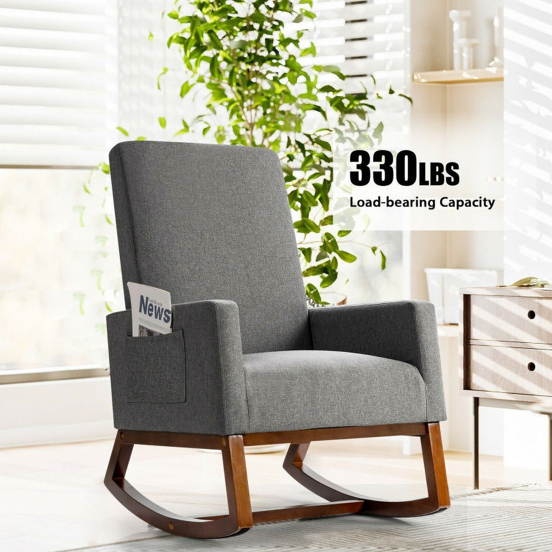 Hommoo Rocking High Back Upholstered Lounge Armchair with Side Pocket, Fabric Lazy Chair Large Accent Chair, Gray Image 7