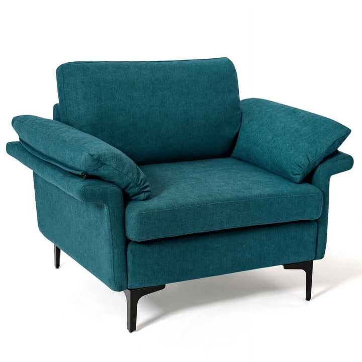 Hommoo Modern Fabric Accent Armchair with Original Distributed Spring and Armrest Cushions-Peacock Blue Image 1