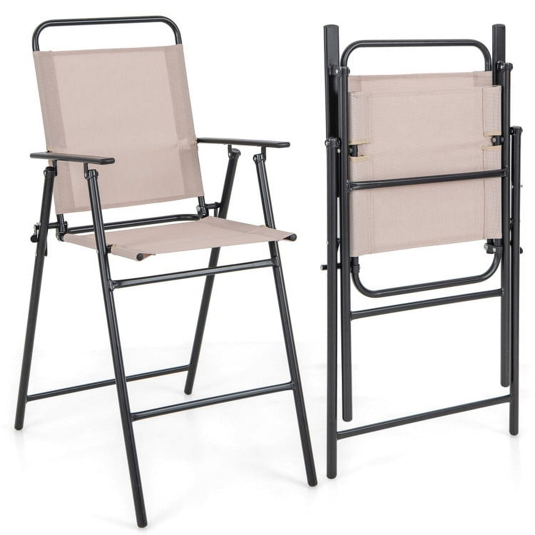 Hommoo Set of 2 Patio Folding Bar-Height Chairs with Armrests and Quick-Drying Seat-Beige, Outdoor Dining Chair for Image 5