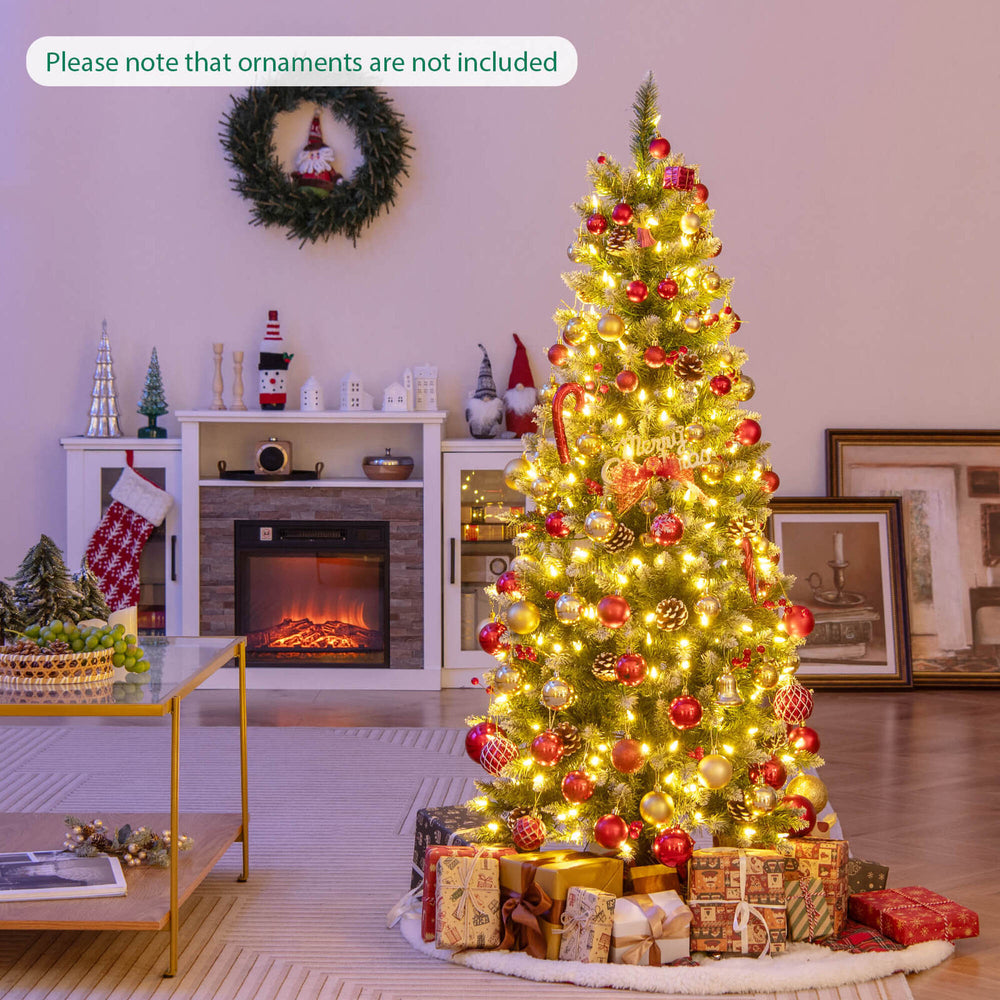 5ft Pre-lit Artificial Hinged Pencil Christmas Tree Decorated Snow Flocked Tips Image 2