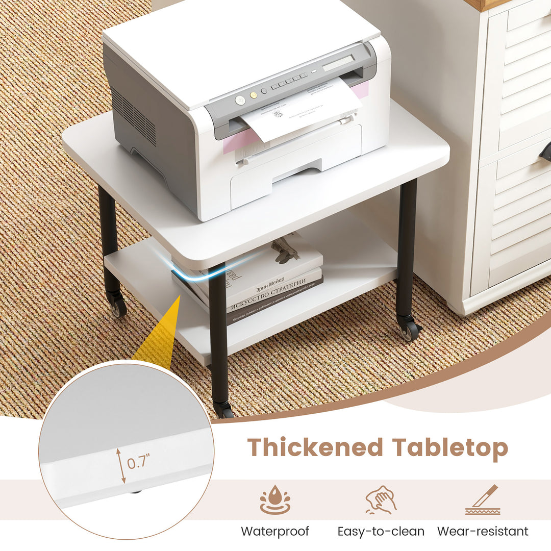 2-Tier Rolling Under Desk Printer Cart Machine Stand Storage Rack White Image 9