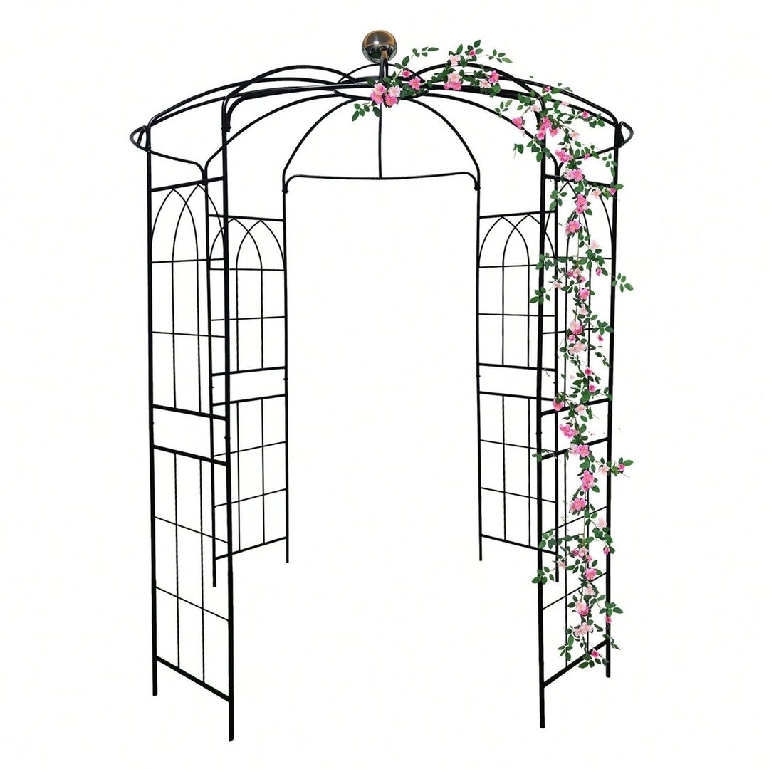 "Metal Garden Arch Iron Garden Arbors Gazebo For Wedding Ceremony Outdoor Black" Image 2