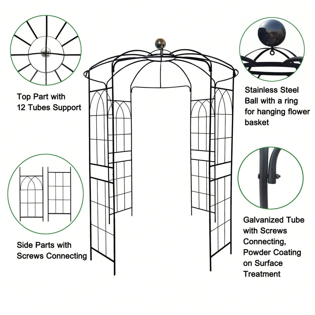 "Metal Garden Arch Iron Garden Arbors Gazebo For Wedding Ceremony Outdoor Black" Image 3