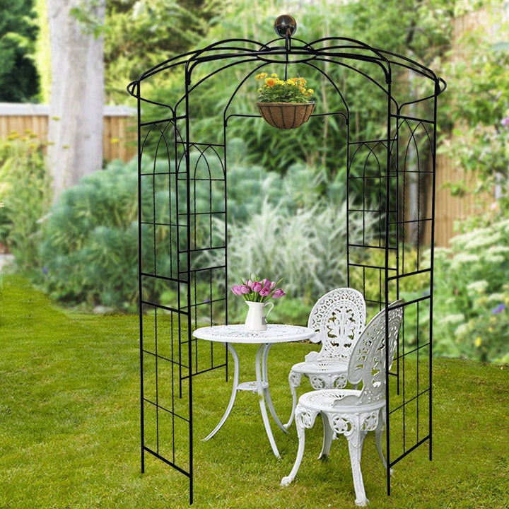 "Metal Garden Arch Iron Garden Arbors Gazebo For Wedding Ceremony Outdoor Black" Image 5