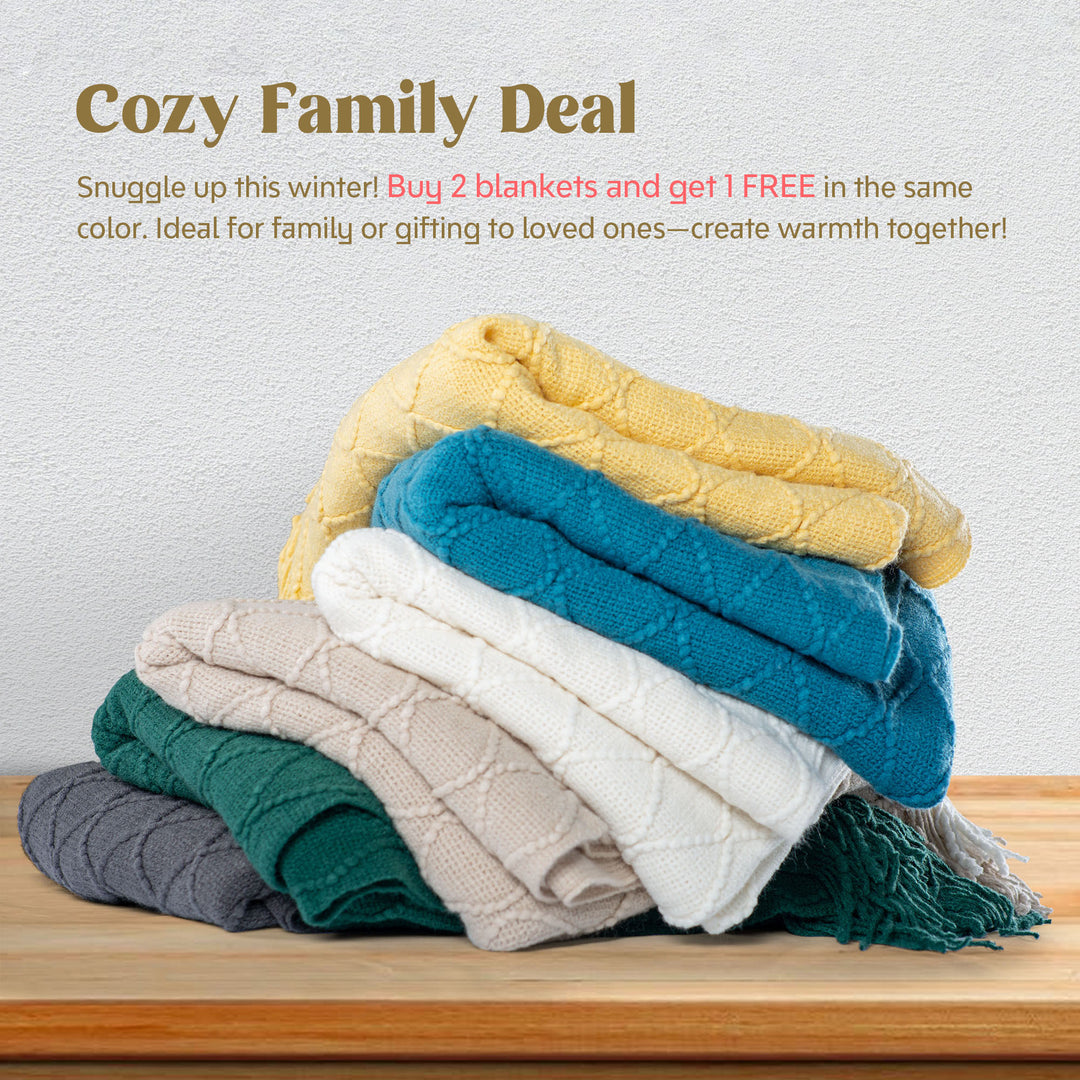 Ultra Soft Diamond Knit Throw Blanket 50"x60"-Cozy Family Deal-Buy 2 blankets and get 1 FREE of same color Image 1