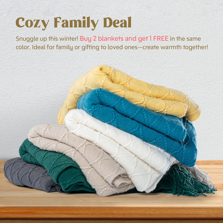 Peace Nest Ultra Soft Diamond Knit Throw Blanket 50"x60"-Cozy Family Deal-Buy 2 blankets and get 1 FREE of same color Image 1