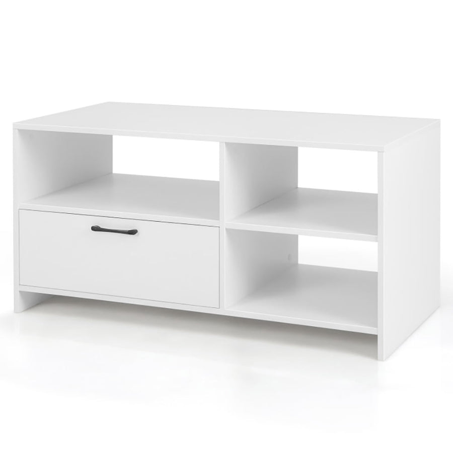 Hommoo Modern Media Console Table with 3 Open Compartments and 1 Storage Drawer-White, Mid Century Modern TV Stand for Image 1