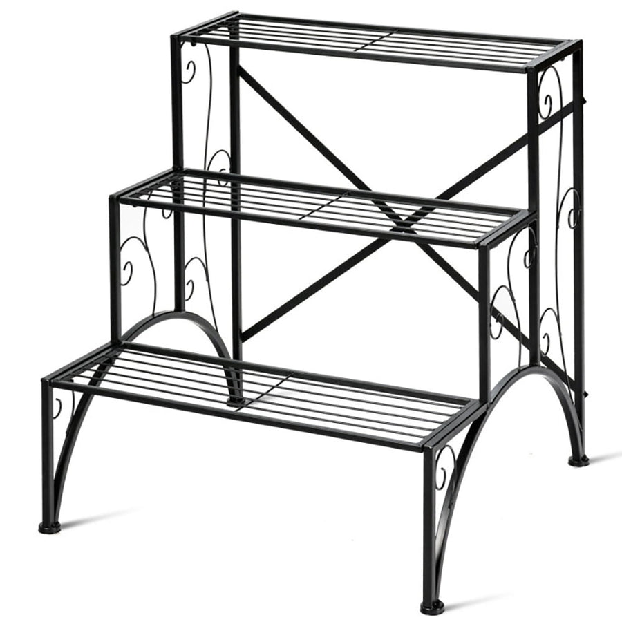 Hommoo Raised Planter Stand, Large Space Flower Rack Shelf,3-Tier Metal Plant Rack Garden Shelf in Stair Style Image 1