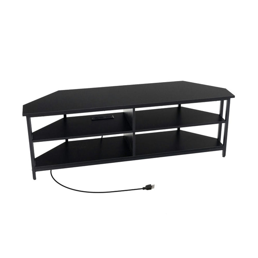 Hommoo 3-Tier Corner TV Stand for TVs up to 65 Inches with Charging Station- Black, Mid Century Modern TV Stand for Image 1