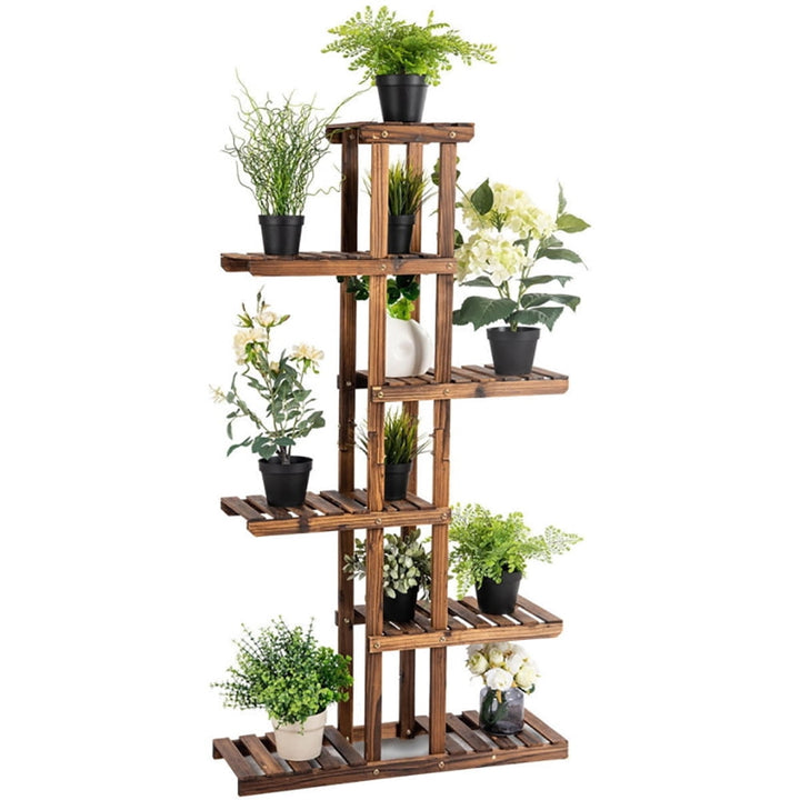 Hommoo Raised Planter Stand, Large Space Flower Rack Shelf, 6 Tier Garden Wooden Shelf Storage Plant Rack Stand Image 3